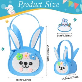SiliFine 4 Pcs Felt Easter Bunny Basket Bag with Name Stickers Set 8" Easter Egg Hunt Bags Bulk for Kids Gift Baskets Rabbit Tote Bag Party Supplies Favor (4 Colors)