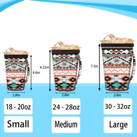 Ethnic Aztec Geometric Reusable Iced Coffee Cup Sleeve with Handle Neoprene Ice Insulator Coffee Cup Sleeve Drink Holde Small 18-20 oz for Coffee Cups Beverages Water Bottle