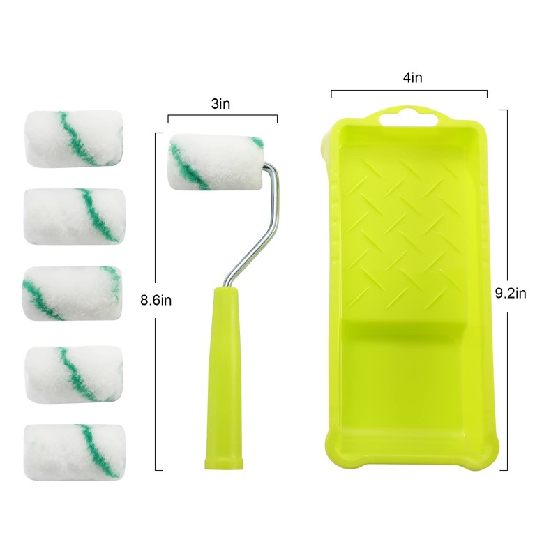 Paint Roller,High-Density Fabric Roller with Frame,Tray,Mini Paint Roller Refills, 2"