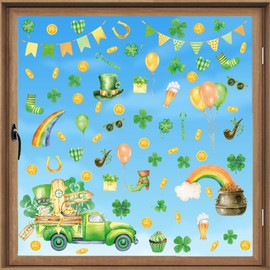 Aryroi St. Patrick's Window Clings, Green Shamrock Window Sticker, Patrick's Day Gnomes Mural Decor, Patricks Gnomes Wall Sticker,Luck Truck Rainbow Top Hat Wall Decal Decoration for Party, Gift