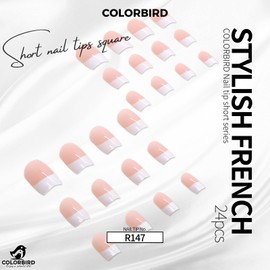 COLORBIRD Nail Tips Short 24pcs Pink White French Nails Fake Nails Tips Short Cute Square (R147)
