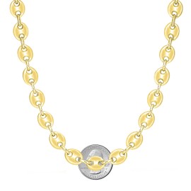 Savlano 925 Sterling Silver Puffed Mariner Link Chain Necklace-18K Gold Plated Hollow Anchor Chain Necklace for Women & Men Comes with Gift Box- Made in Italy (10.5, 24)