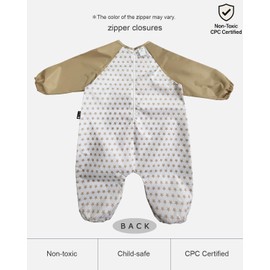 Kids Waterproof Jumpsuit Art Smock Apron – Multifunctional Coverall for Painting, Sensory Play, Sand Play & Rain Pants Alternative – Beige S, Ages 2-3