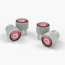 Elektroplate Fire Department Maltese Cross Matte Chrome Knurling Aluminum Tire Valve Stem Caps | Universal Fit for Cars, Bikes, Trucks, RVs, Motorcycles, Trailers (Pack of 4)