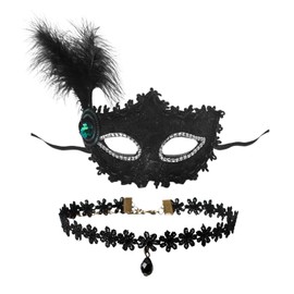 CVFRTT 1 Feather Eye Mask And 1 Necklace, Cosplay Accessories, Performance Costume Props, Masquerade Eyewear