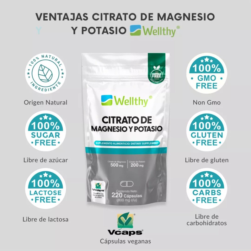 Wellthy Citrato De Magnesio Y Citrato De Potasio 220caps