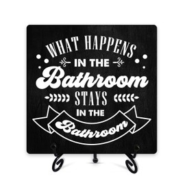 Funny Bathroom Decor, Funny Bathroom Signs, Bathroom Restroom Accessories, Toilet Wood Plaque Decor Sign, Housewarming Gifts For Woman Man, Home Office Farmhouse Decorations For Table Shelf -42
