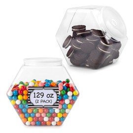 129 Oz Hexagon Cookie Jars with Lids ( 2 Pack) Wide Mouth Plastic Jars with Lid Reusable & Recyclable Shatterproof Jars Clear Plastic Jars for Cookies, Candy, Laundry Detergent Pods Stock Your