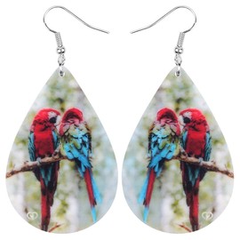 OUSIO Acrylic Novelty Macaw Parrot Teardrop Earrings Colorful Tropical Bird Big Dangle Jewelry For Women Charms Holiday Hawaii Vacation Beach Party Christmas Gifts (Multicolor)