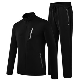 MoFiz Men's Sweatsuit 2 Pieces Tracksuit Athletic Sports Casual Full Zip Long Sleeve,Black X-Large