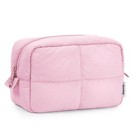 Narwey Makeup Bag, Large Travel Make up Bags for Women, Toiletry Wash Bag, Makeup Cosmetic Toiletires Organizer for Girls (Quilted Dusty Rose)