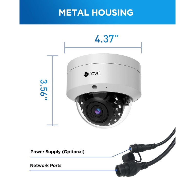 4COVR 5MP PoE Security Camera, Outdoor Vandal Wired Surveillance Dome