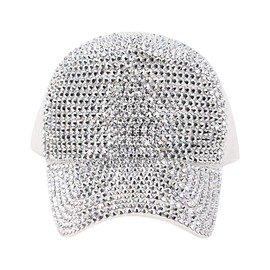 Naimo Women's Rhinestone Baseball Cap Adjustable Baseball Cap Women Sparkle Diamond Baseball Cap Summer Cap Sun Hat, White