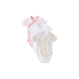 Stellou & friends Baby Bodysuit – Wrap Bodysuit Set of 3, Cuddly Soft Baby Clothing for Boys and Girls – Short Sleeve and Long Sleeve, pink