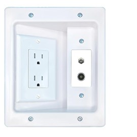 RiteAV Coax TOSLINK Recessed Wall Plate Cable Concealer Management Kit with Power Outlet Hides Cords and Cables