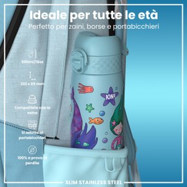 Ion8 Borraccia Inox Leggero, 600ml, Non Isolato, a Prova di Perdite, Facile da Aprire, Serratura Sicura, Lavabile in Lavastoviglie, Adatta a Portabicchieri, Durevole, Sirene