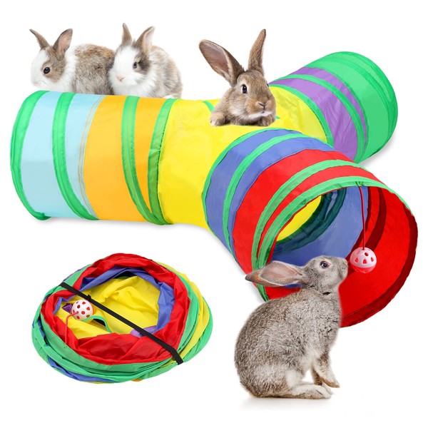 Hileyu Rabbit Bunny Tunnels Toy Collapsible 3 Way Tubes with