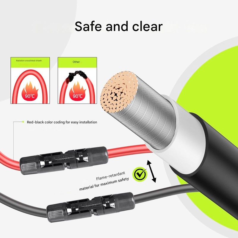 JXMXRPV 33Ft Solar Panels Extension Cables, 6mm² PV Cable with