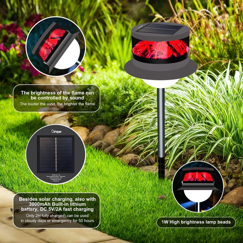 Solar Garden Lawn Stake Light, Waterproof Realistic Charcoal Fire, Solar