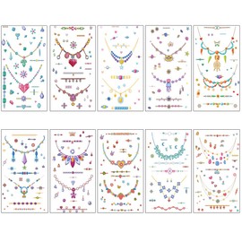 Pendant Necklace Temporary Fake Tattoos Long Lasting 3D Realistic Tatoo Stickers Floral Sun Waterproof Watercolor Tattoos For Women Arm Neck Brirthday Party Adult Art (Style 14)