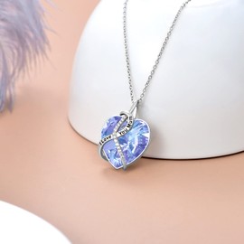 AOBOCO Gifts for Mum Necklaces Mother Birthday Jewellery Gifts Sterling Silver I Love You Mum Heart Necklace (Simulated Blue Topaz)
