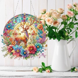 Amiiba Diamond Painting Hanging Kits Elk Animal, 5D Diamond Art Double Sided Hanging Plaques DIY Ornament Pendants Decorations (Elk Animal)