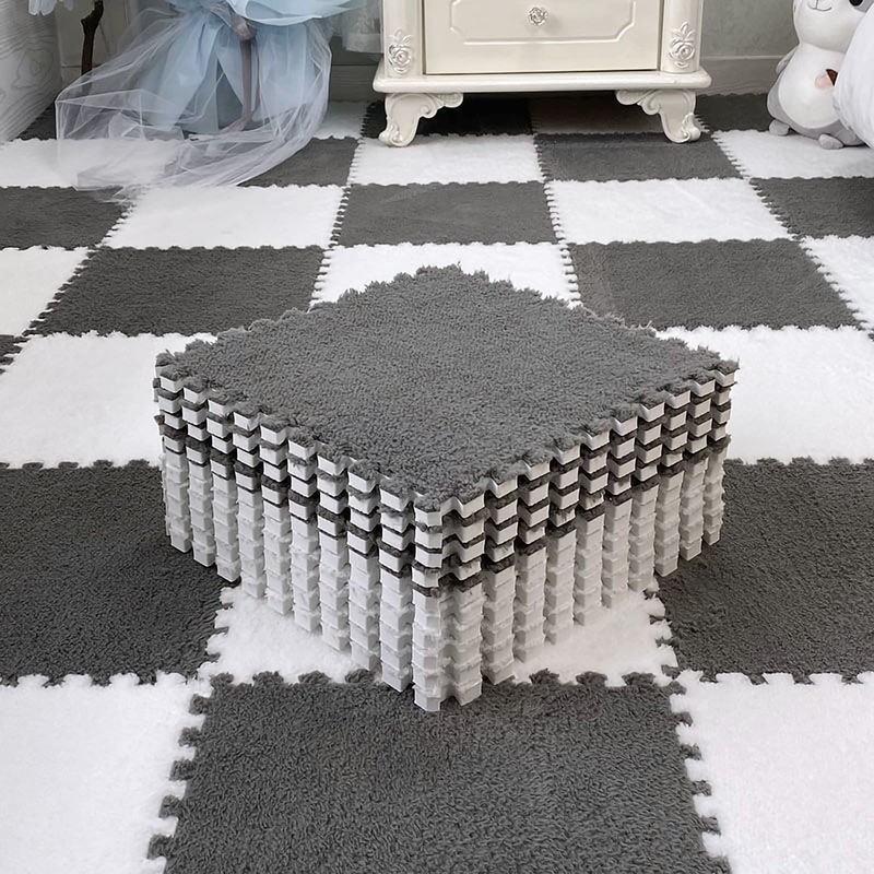 easycustomerlee 12pcs Tiled Puzzle Play Mats Interlocking Shaggy Soft EVA