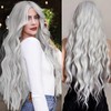 PORSMEER Long White Silver Wavy Wig for Women 26 Inch