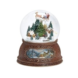 Roman, 5.75" H 100mm Musical Santa Flying Over Town Glitterdome, Tabletop Christmas Decoration, We Wish You a Merry Christmas