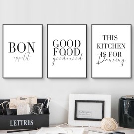 Ueiwffzo Set of 3 Poster Set, Minimalist Pictures, Modern Wall Pictures, Black White Poster Canvas Pictures, Wall Decoration for Living Room, Kitchen, Restaurant, Without Frame (30 x 40 cm)