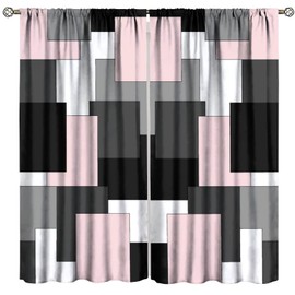 ZhiRain Pink and Black Curtains Gray White Geometric Silver Dark Abstract Square Art Curtain with Rod Pocket for Bedroom Living Room Home Decor Drapes Window Treatments 2 Panels Set 42" W X 45" L