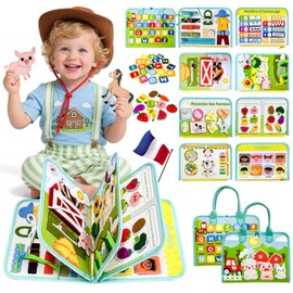 Busy Board French, Quiet Book with Farm Theme, Travel Games Children from 3, Sensory Toy, Gift Toy Girl Boy