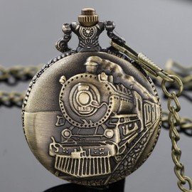 Tiong Vintage Bronze Locomotive Pocket Watch for Men Arabic Numerals Dial 3D Train Design Men's Pocket Watches with Chain
