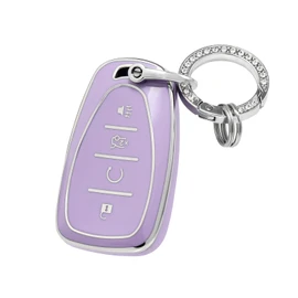OFFCURVE for Chevy Key Fob Cover with Keychain Car Key Fob Case for Malibu Equinox Camaro Cruze Tahoe Traverse Blazer Volt Bolt Smart Key Holder Car Accessories, Purple
