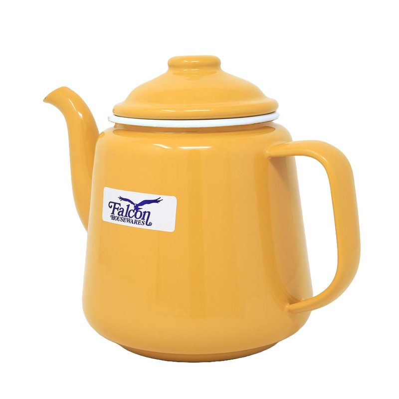 Enamel Teapot Tin Falcon Mustard White Rim 1.5L Gas and