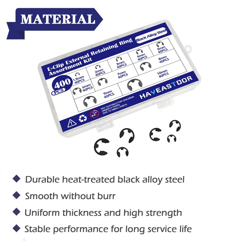 HayEastdor 400PCS 10 Size E-Clips Assortment Kit Black Alloy Steel