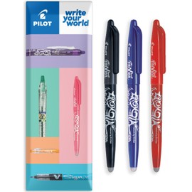 PILOT Frixion Heat/Friction Erasable Rollerball Pen FR7 - Medium Line 0.7mm Tip Nib - In Envelope Gift Packaging - Pack of 3 (Black/Blue/Red)