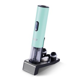 Dash Serve & Preserve Wine Set – Rechargeable Electric Wine Preservation System – Wine Bottle Opener, Vacuum Sealer, 2 Reusable Caps + Charging Base – Aqua