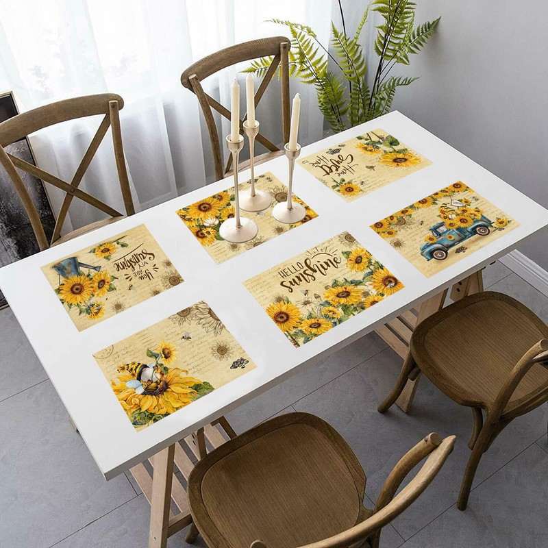 pinata Sunflower Kitchen Decor, Sunflower Placemats, Farmhouse Yellow Place Mats