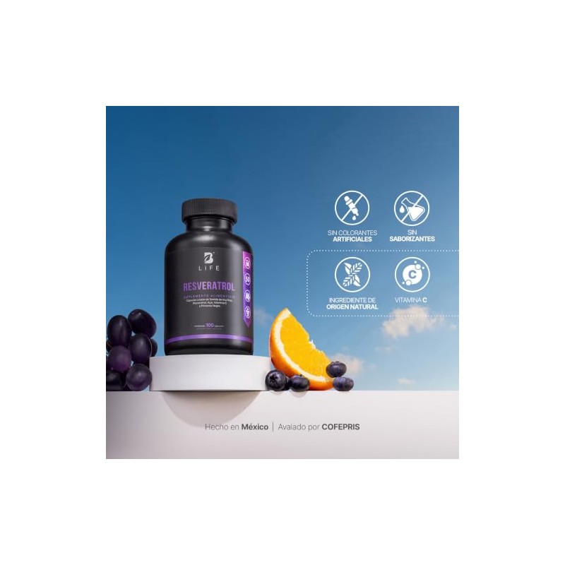 B Life Resveratrol 100 Cápsulas Antioxidante con Pimienta Negra