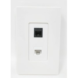 RiteAV - 1 RJ11 RJ12 Black Phone Port and 1 Cat6 White Ethernet Port Screwless Decorative Wall Plate