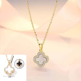 Four Leaf Lucky Clover Necklace Earrings Sets for Women,Fashion Simple Jewelry with diamonds Gifts for Cute Elegant Women (White)