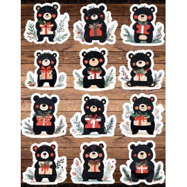 Unbranded Christamas Black Bear Die Cut Stickers Set Scrapbooking Laptop Waterbottle