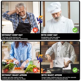 dafuhao Chef Hat Waist Apron Set, Elastic Adjustable Cooking Hat, Waiter Waitress Aprons for Men, Women, Kitchen, Home, Restaurant, Catering, Cooking Party