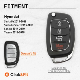 2-Pack Click&Fit Silicone Key Fob Covers Compatible with Hyundai Tucson 2015-18, Santa Fe 2013-2018, Sonata 2014-2019  – Car Remote Key Shell Rubber Protector 4-Buttons, Black+Red