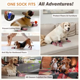 Non Slip Dog Socks to Prevent Licking Paws Grippy Socks for Senior Dog on Hardwood Floors Anti Slip Dog Socks for Hot Pavement Double Side Paw Protector Prevent Scratching Pink XL