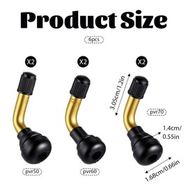 Alrhso Tubeless Valve Stems 6 Pcs PVR50/PVR60/PVR70 Brass Stem Tubeless Tire Valve Stems 90 Degree Angled Tubeless-Valve for Motorcycle Scooter ATV Go Kart Fits Tubeless-Tire Rim