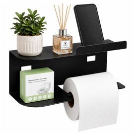 Diboniur Porta Carta Igienica con Ripiano, Portarotolo Carta Igienica, Autoadesivo, Senza Foratura, Acciaio al Carbonio Verniciato, per Bagno