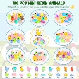 FEXIA 100pcs Mini Resin Ducks 20 Types Bulk to Hide Luminous Mini Animals Glow in The Dark for DIY Garden Dollhouse Combination Sets for Micro Landscape Aquarium Party Decor