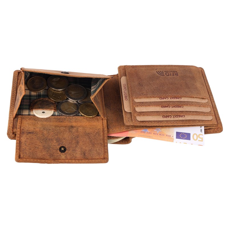 Benthill Men's Genuine Leather Wallet with RFID Protection, Brown -